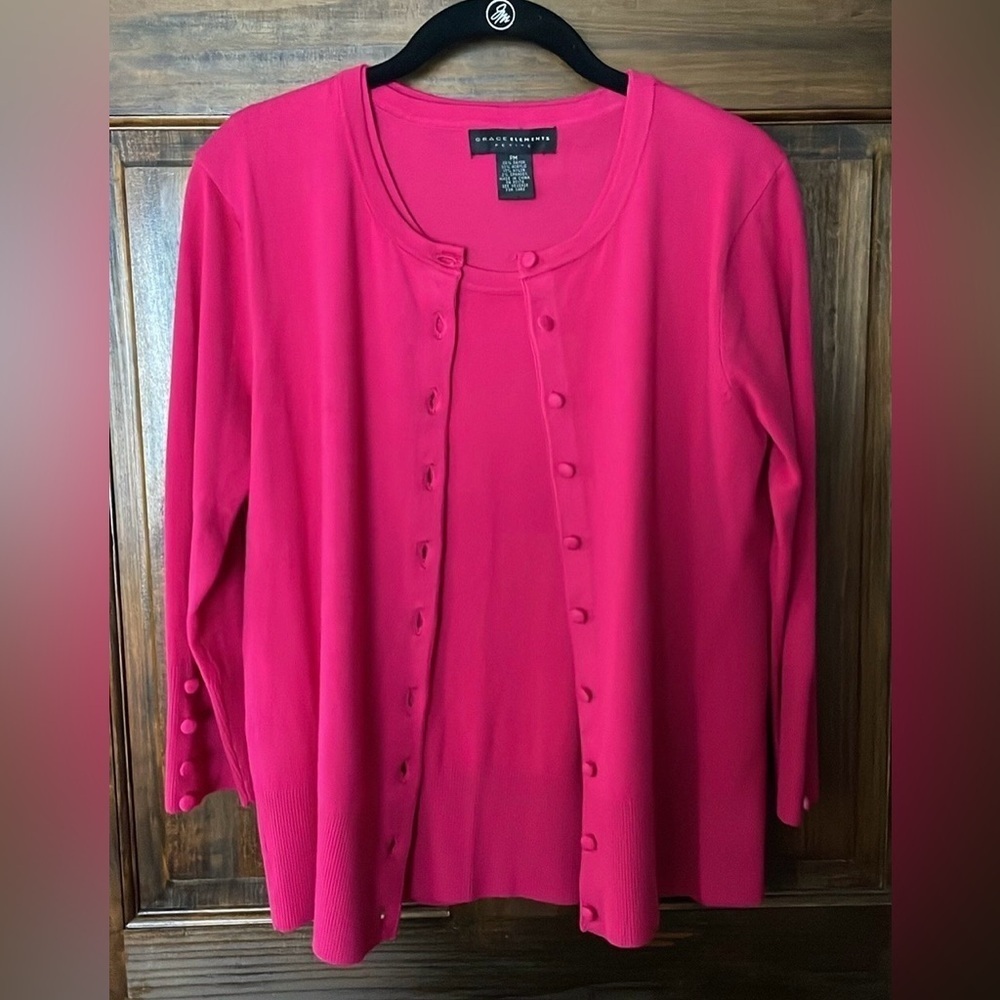 Grace Elements Magenta Cardigan & Shell 2 Piece Set Size M Petite